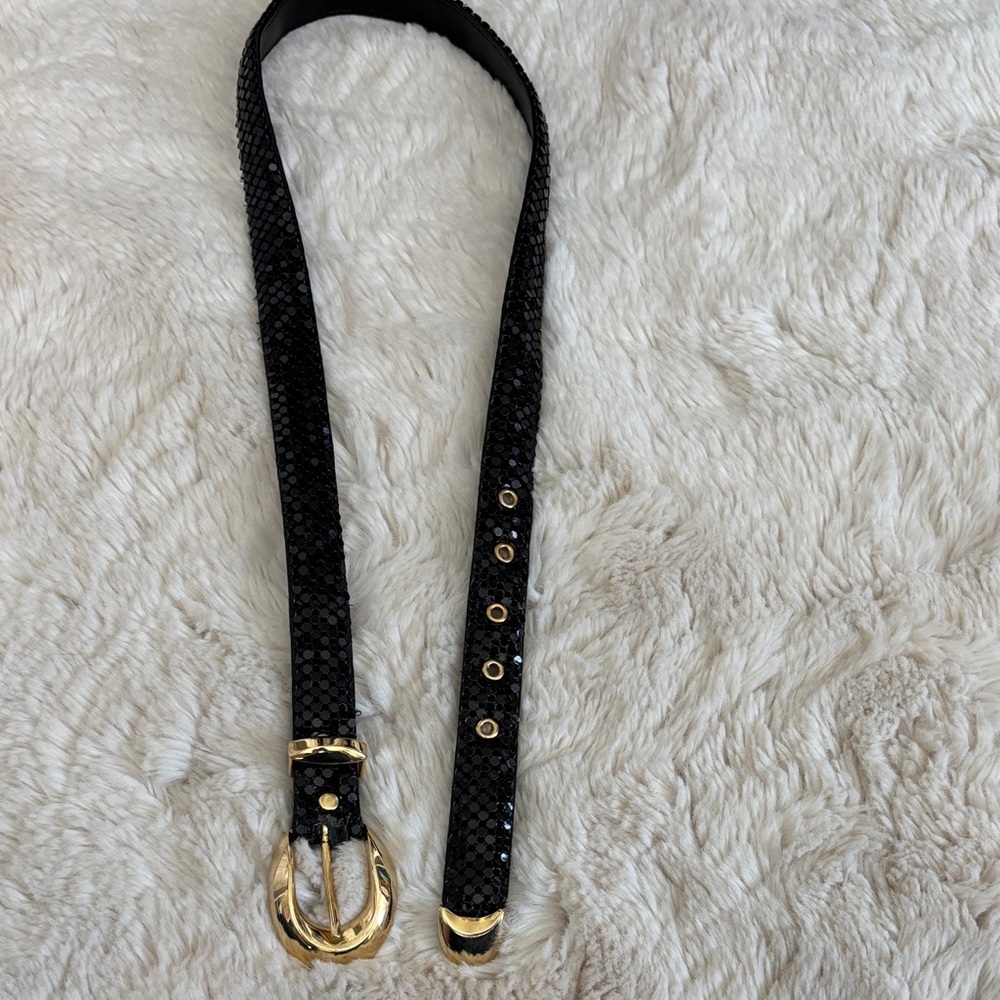 Source Unknown Black Sequin Women's Belt with Gold Buckle